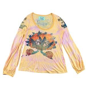 Vintage Y2K Butterfly Dropout Cherub Blouse Top Women's Medium Fairy Cottage